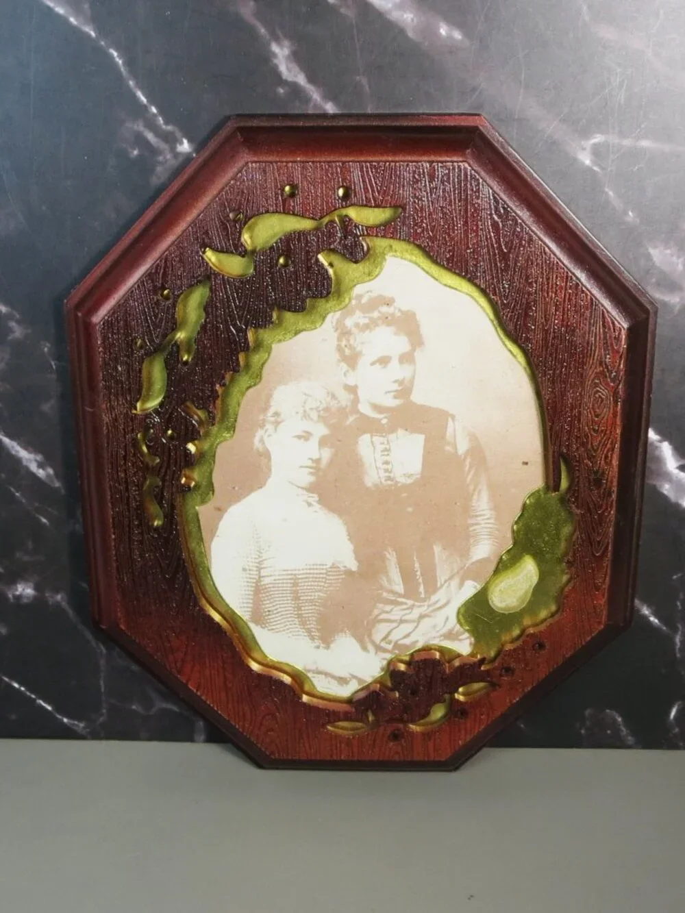 Vintage Octagonal Wood Picture Frames Gold Floral Accent Set of 2
